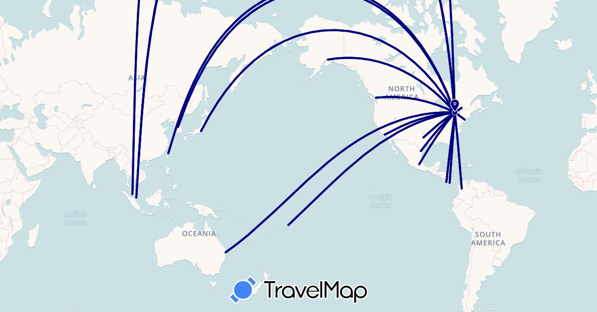 TravelMap itinerary: driving in Australia, Canada, Colombia, Costa Rica, Japan, South Korea, Mexico, Malaysia, Panama, Singapore, Taiwan, United States, Vietnam, Samoa (Asia, North America, Oceania, South America)