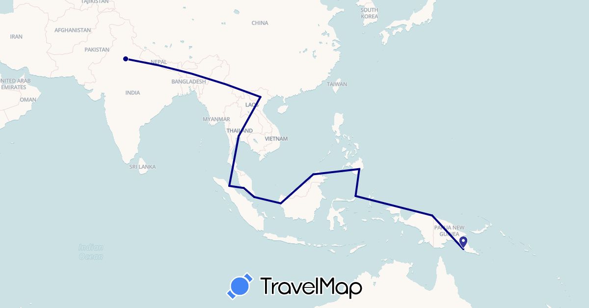 TravelMap itinerary: driving in Indonesia, India, Malaysia, Papua New Guinea, Philippines, Singapore, Thailand, Vietnam (Asia, Oceania)